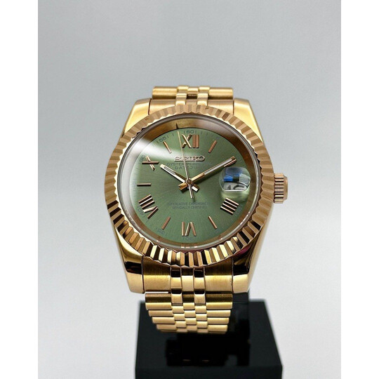 Custom Seiko Mod • Rose Gold Olive Roman DateJust  • 39mm